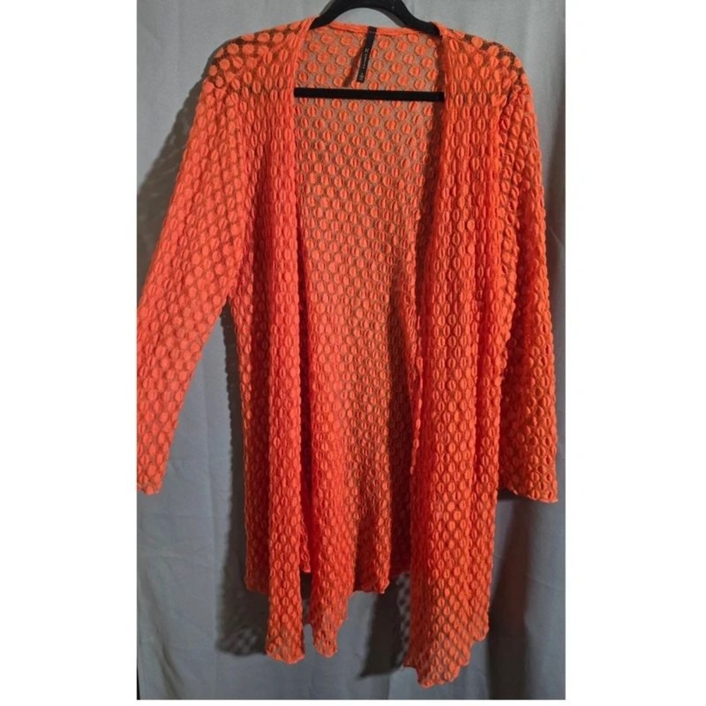 IC by Connie K Women Orange Lace Bubble Textured Open Front Cardigan